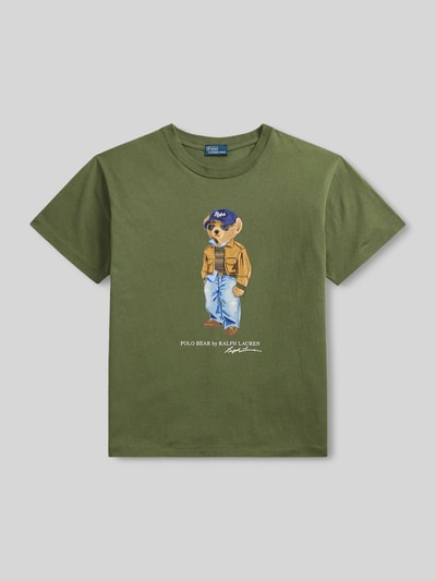 Polo Ralph Lauren męski t-shirt o kroju regular fit z nadruk polo bear model 'BEAR TEE' Oliwkowy 2