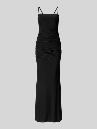 Produktfoto, Abendkleid mit Raffungen und rückseitiger Schnürung von TROYDEN COLLECTION in Schwarz, figurbetonter Schnitt, Maxilänge, glatte Textur