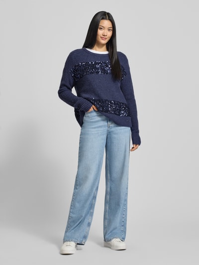 Brax Strickpullover mit Pailletten Modell 'LISA' Dunkelblau 1