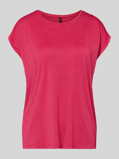 Produktfoto, Relaxed Fit T-Shirt aus Viskose-Mix Modell 'LAVA' von Vero Moda, czerwony, drobne poziome paski, efektowna przędza, okrągły dekolt, krótkie rękawy z podwinięciem, damska koszulka z wzorem allover
