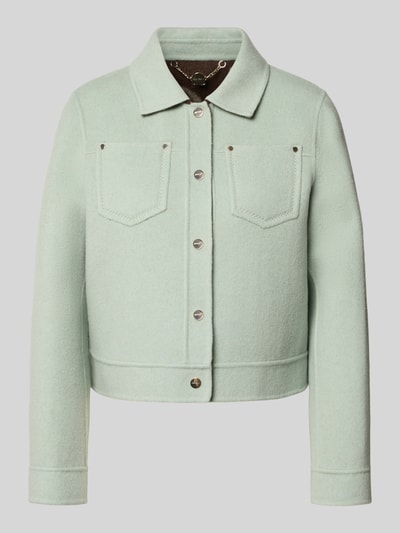 Produktfoto, Jacke mit Knopfleiste und Brusttaschen von Marc Cain in Mintgrün, reine Baumwolle, Regular Fit, strukturierte Textur