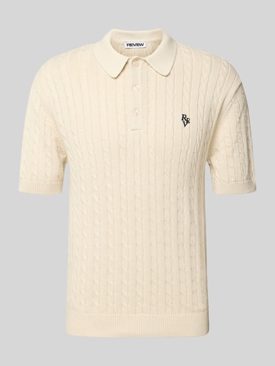 REVIEW Slim Fit Poloshirt mit Zopfmuster Ecru 2