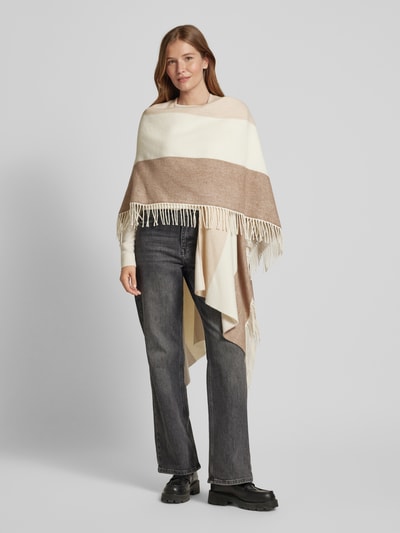 WHITE LABEL Poncho met franjes Beige - 1