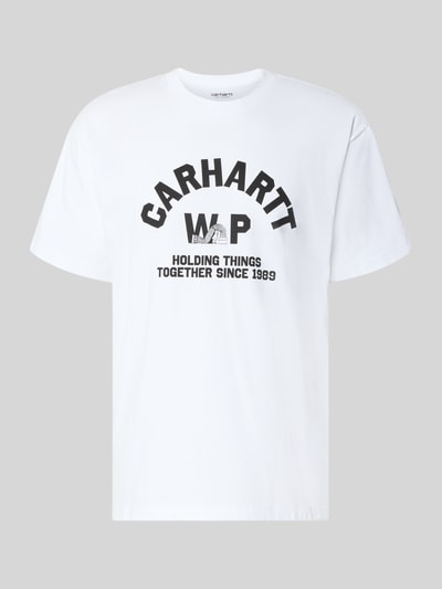 Produktfoto, wit Regular Fit T-shirt uit puur katoen Model 'Column' van Carhartt Work In Progress met label- en statementprint
