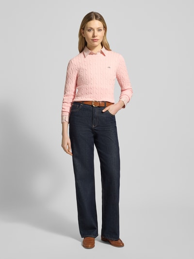 GANT Strickpullover mit Zopfmuster und Label-Stitching Rosa 1