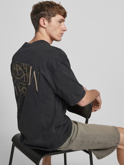 REVIEW Oversized T-Shirt mit geripptem Rundhalsausschnitt Black 3