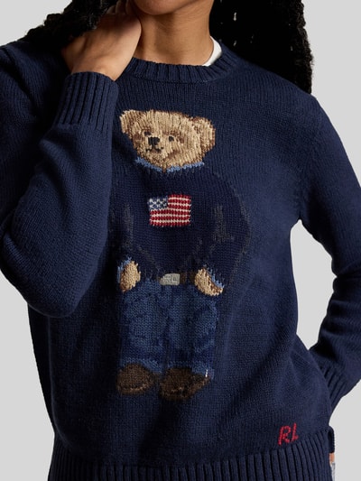 Polo Ralph Lauren regular fit pullover van mix van katoen en linnen met polo bear-stitching Marineblauw - 3