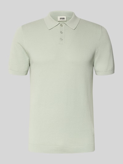 Produktfoto, Slim Fit Poloshirt in Strick-Optik Modell 'TRITON' von Drykorn aus reiner Baumwolle in Hellgrün mit Polokragen und Knopfleiste