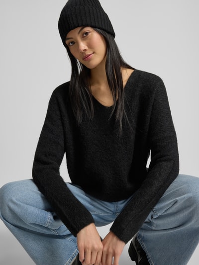 MOS MOSH Gebreide pullover van wolmix met v-hals model 'THORA' Zwart - 3