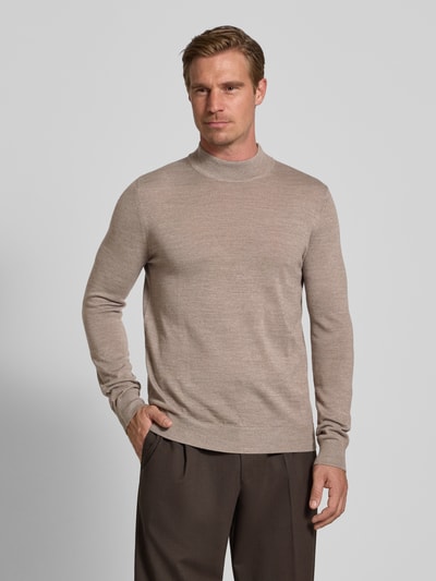 Christian Berg Men Gebreide pullover van een mix van merinowol met opstaande kraag Roodbruin gemêleerd - 4