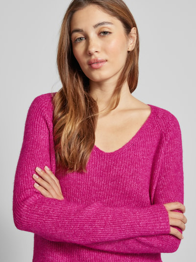 Pieces Regular fit gebreide pullover met V-hals, model 'ELLEN Felroze - 3