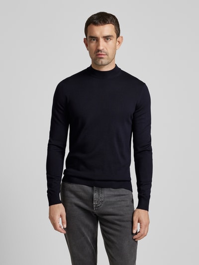 JOOP! Collection Gebreide pullover van scheerwol met opstaande kraag, model 'Davide' Marineblauw - 4