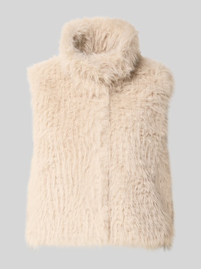 Produktfoto, Weste aus Kunstfell mit Stehkragen von Amber & June in Creme, weiche Struktur, Regular Fit, kurze Länge, Schulterpartie gerade, Kunstfellbeschaffenheit, Rückenlänge 44 cm, Schulterbreite 31 cm, Brustweite 46 cm