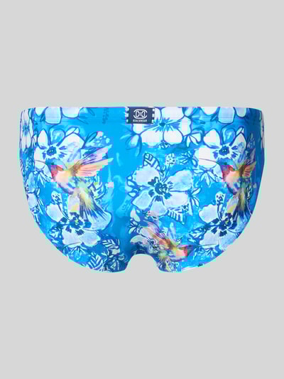 HOM Slim fit zwembroek met labelpatch, model 'Kolibries' Turquoise - 3