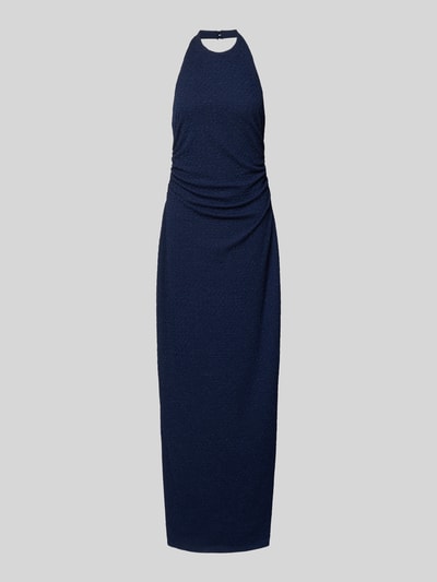 Produktfoto, Avondjurk met structuurpatroon en plooien van SWING, nauw aansluitend model, maxi-jurk, halter, donkerblauw, maat 36