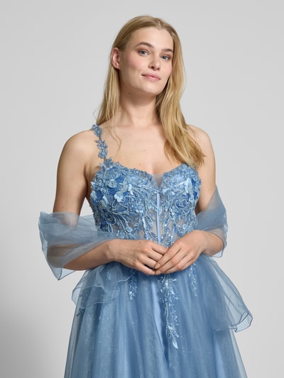 Unique Abendkleid mit Spitzenbesatz Blau 3
