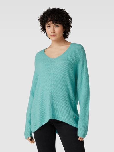 MOS MOSH Oversized gebreide pullover met V-hals, model 'THORA' Mintgroen - 4