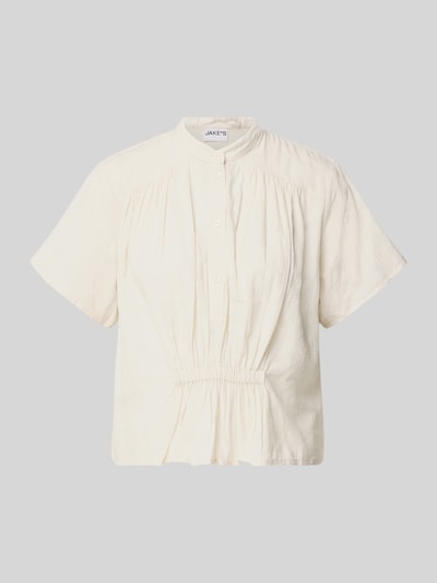 Produktfoto, Boxy Fit Kurzarmbluse aus reiner Baumwolle von Jake*s Casual in Creme mit Stehkragen, Knopfleiste, strukturierter Oberfläche