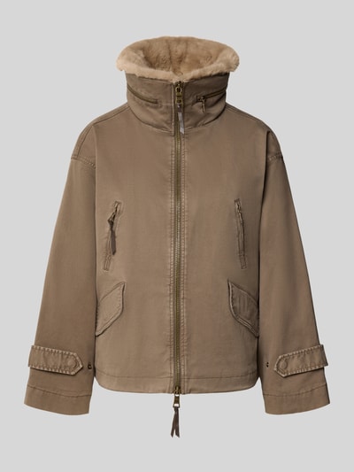 Produktfoto, Jacke mit Kunstfell und Ärmelriegeln von Blonde No. 8, beige, Baumwoll-Elasthan-Mix, Pattentaschen, Stehkragen, Zweiwege-Reißverschluss
