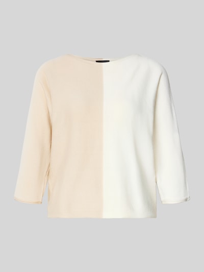 Productfoto, Regular Fit Strick-Shirt aus Baumwoll-Mix van s.Oliver BLACK LABEL in colour-blocking-look met 3/4-mouwen en boothals, gebreide structuur, tinten beige en wit, katoenmix.