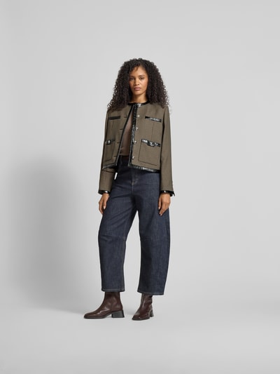Rabanne Leinenjacke mit Rundhalsausschnitt Mud 1