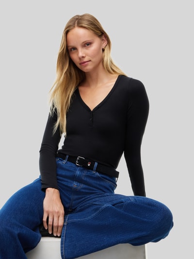 Tommy Jeans Bluzka z długim rękawem z dekoltem henley Czarny 3