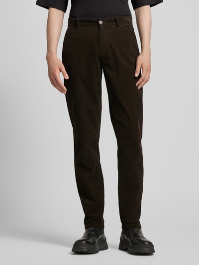 Lindbergh Regular fit corduroy broek met riemlussen Olijfgroen - 4