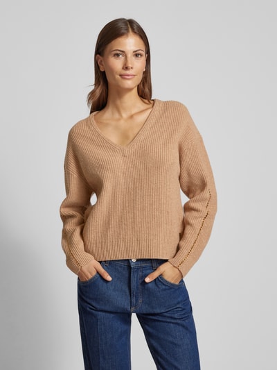 Marc Cain Strickpullover aus Lanawolle mit V-Ausschnitt Camel 4