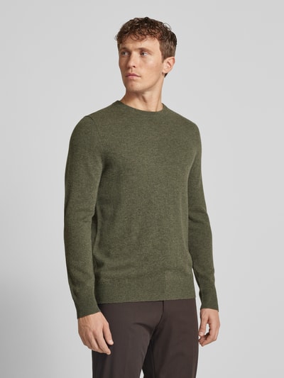 Christian Berg Men Strickpullover mit gerippten Abschlüssen Oliv Melange 4