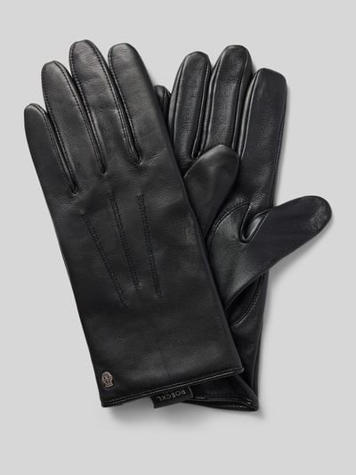 Produktfoto, Lederhandschuhe aus echtem Leder Modell 'Coburg' von Roeckl in Schwarz, feine Ziernähte, Label-Details, glatte Textur