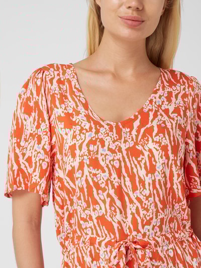 ICHI Midi-jurk met bloemenmotief, model 'Vera' Rood - 3