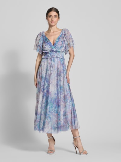 LACE & BEADS Knielanges Cocktailkleid mit V-Ausschnitt Blau 4