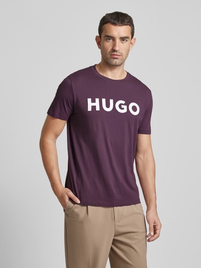 HUGO T-shirt o kroju oversized z okrągłym dekoltem model ‘DULIVIO’ Śliwkowy 4