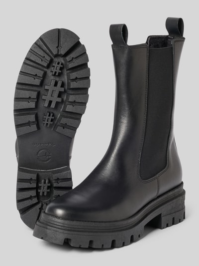 Produktfoto, schwarze Chelseas aus echtem Rindsleder von Tamaris, glatte Oberfläche, grobe Profilsohle, Damen Chelseas von Tamaris