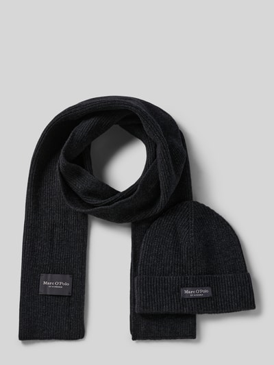 Marc O'Polo Mütze und Schal im Set aus Schurwoll-Mix Anthrazit 1