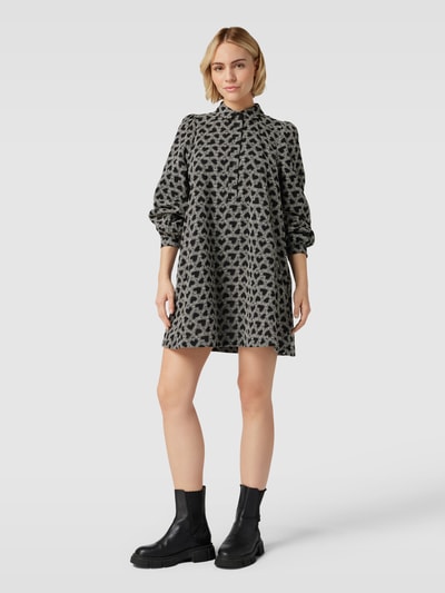 Jake*s Casual Mini-jurk met all-over motief Zwart - 1