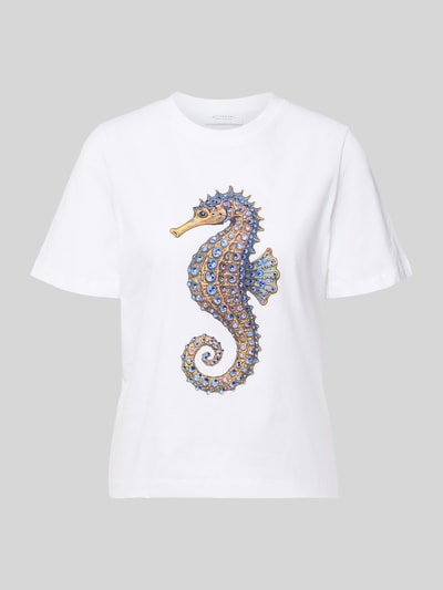 Produktfoto, T-Shirt mit Motiv-Print und Rundhalsausschnitt von Rich & Royal aus Reine Baumwolle im Regular-Fit, weiß, Rückenlänge 55 cm bei Größe S