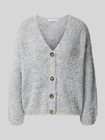 Produktfoto, Cardigan mit V-Ausschnitt Modell 'So44fia' von ZABAIONE in Hellgrau, Knopfleiste, strukturierte Oberfläche, Material-Mix mit Viskose-Anteil