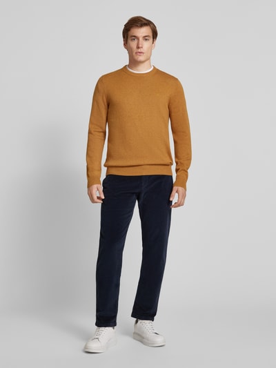 Christian Berg Men Strickpullover mit Woll-Anteil und Rundhalsausschnitt Dunkelgelb Melange 1