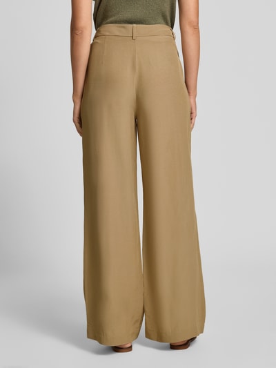 More & More Stoffen broek van een mix van viscose en linnen met plooien Zand - 5