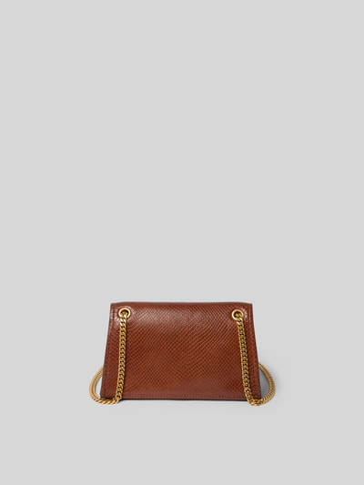 Produktfoto, Shoulder Bag mit Schlangenmuster von Tory Burch in Braun, goldfarbener Kettenriemen, rechteckige Form, strukturierte Oberfläche.