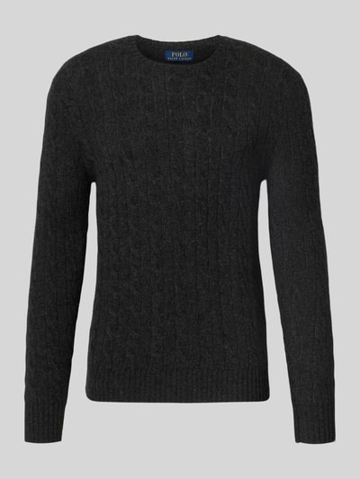 Produktfoto, dunkelgrauer Regular Fit Pullover aus Woll-Kaschmir-Mix von Polo Ralph Lauren vor neutralem Hintergrund, Herren Pullover