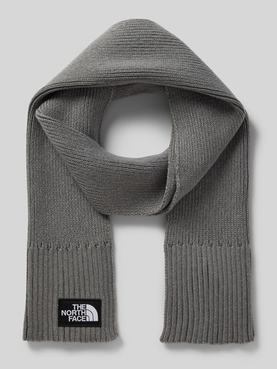 Produktfoto, Schal in Strick-Optik mit Logo-Patch von The North Face, rechthoekige pasvorm, grijs structuurpatroon, breedte maat 1: 23 cm