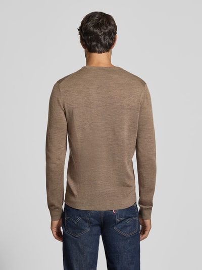 Profuomo regular fit gebreide trui van zuivere wol Middenbruin - 5