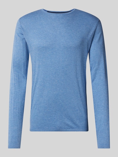 Christian Berg Men Regular Fit Strickpullover aus reiner Baumwolle mit Rundhalsausschnitt Blau Melange 1