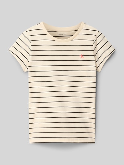 Calvin Klein Jeans T-shirt o kroju slim fit z okrągłym dekoltem Piaskowy 1