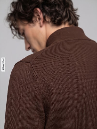 Selected Regular Fit Troyer aus reiner Baumwolle Modell 'DANE' Schoko 3