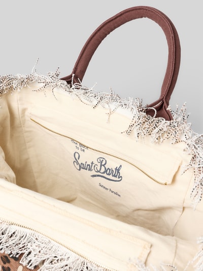 Productfoto, shopper met labelprint en franjes Model 'VANITY' van MC2 Saint Barth, puur katoen, hoofdvak met ritssluiting, draagband, breedte 37 cm, lengte 32 cm, diepte 22 cm, schouderbandlengte 48 cm