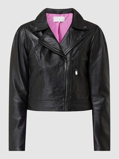 Vila Cropped Lederjacke im Biker-Look Modell 'Martia' Black 2