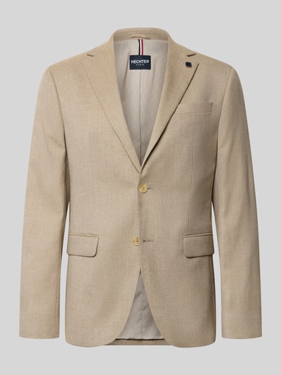 Produktfoto, Regular Fit Blazer mit Viskose-Anteil von HECHTER PARIS, beżowy, faktura gładka, 2 guziki, kieszenie z wypustką, krój regular fit, logo, szerokość w rozmiarze 50: 38 cm, długość tyłu: 72 cm, długość rękawa: 64 cm